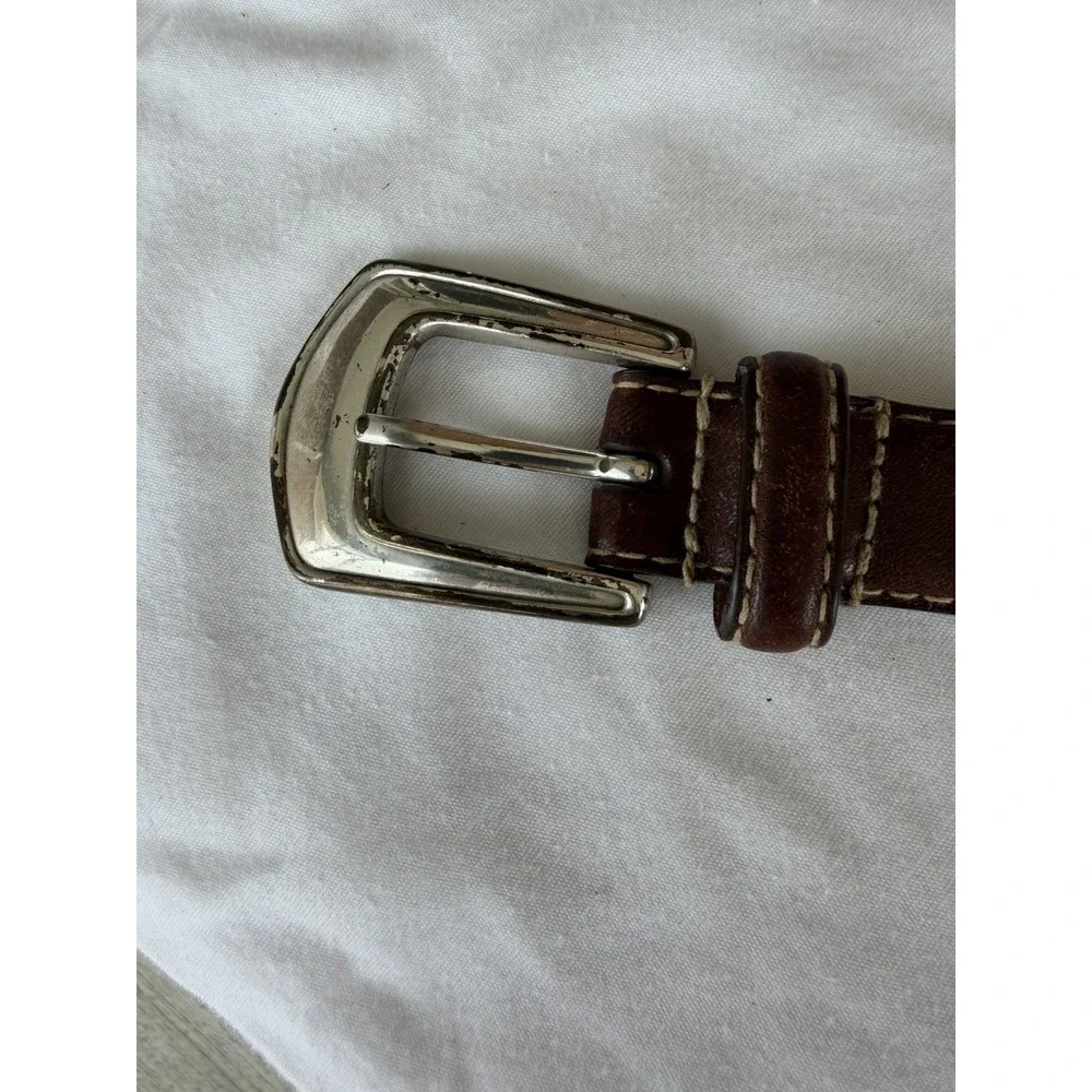 Vintage Italian Leather Belt Brown Metal Tip 1-1/4